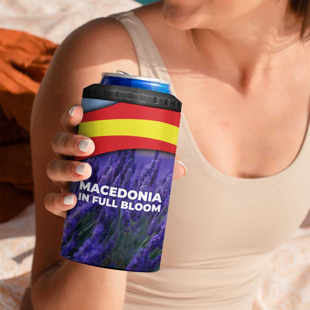 Macedonia 4 in 1 Can Cooler Tumbler with Lavender Field and Bloom Curve Design - Wonder Print Shop