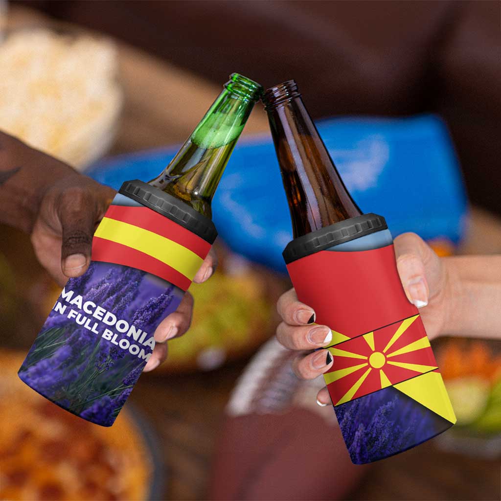 Macedonia 4 in 1 Can Cooler Tumbler with Lavender Field and Bloom Curve Design - Wonder Print Shop