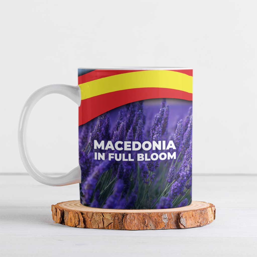 Macedonia Ceramic Mug with Lavender Field and Bloom Curve Design - Wonder Print Shop