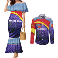 Macedonia Couples Matching Mermaid Dress and Long Sleeve Button Shirt with Lavender Field and Bloom Curve Design - Wonder Print Shop