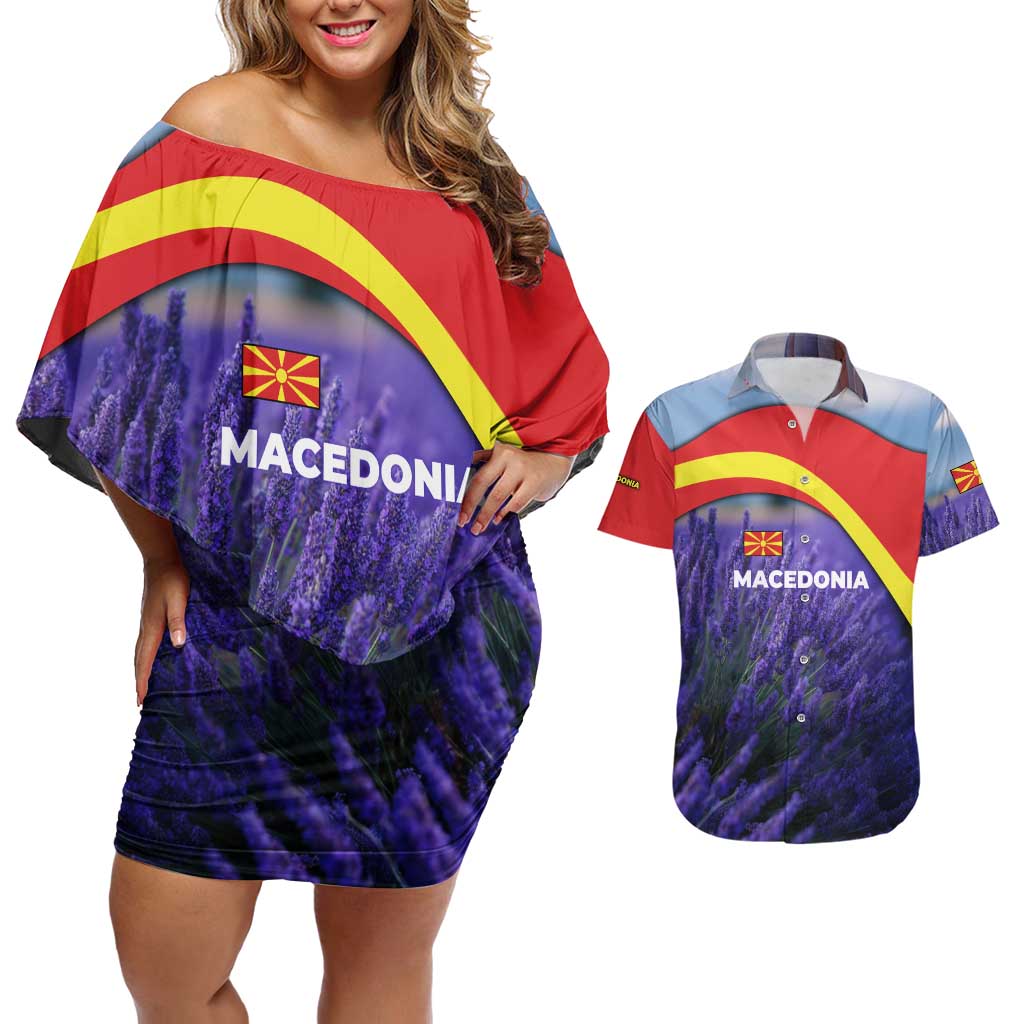 Macedonia Couples Matching Off Shoulder Short Dress and Hawaiian Shirt with Lavender Field and Bloom Curve Design - Wonder Print Shop