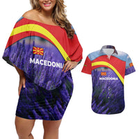 Macedonia Couples Matching Off Shoulder Short Dress and Hawaiian Shirt with Lavender Field and Bloom Curve Design - Wonder Print Shop