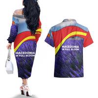 Macedonia Couples Matching Off The Shoulder Long Sleeve Dress and Hawaiian Shirt with Lavender Field and Bloom Curve Design - Wonder Print Shop