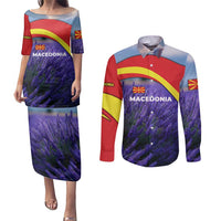 Macedonia Couples Matching Puletasi and Long Sleeve Button Shirt with Lavender Field and Bloom Curve Design - Wonder Print Shop