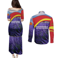 Macedonia Couples Matching Puletasi and Long Sleeve Button Shirt with Lavender Field and Bloom Curve Design - Wonder Print Shop
