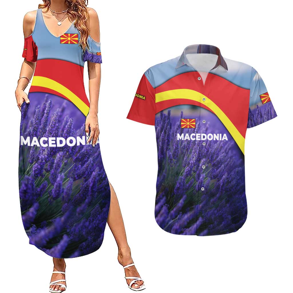 Macedonia Couples Matching Summer Maxi Dress and Hawaiian Shirt with Lavender Field and Bloom Curve Design - Wonder Print Shop