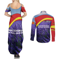 Macedonia Couples Matching Summer Maxi Dress and Long Sleeve Button Shirt with Lavender Field and Bloom Curve Design - Wonder Print Shop