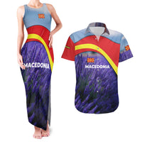 Macedonia Couples Matching Tank Maxi Dress and Hawaiian Shirt with Lavender Field and Bloom Curve Design - Wonder Print Shop