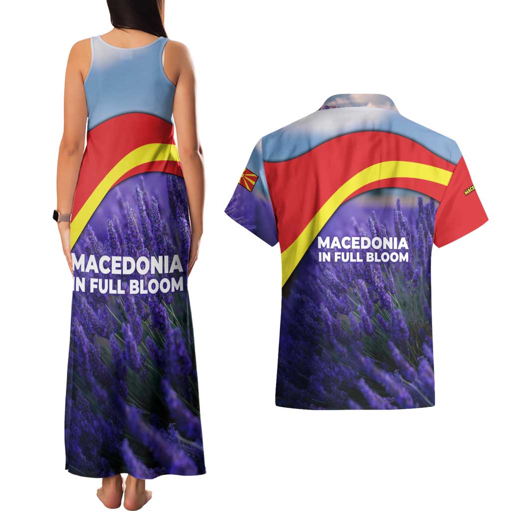 Macedonia Couples Matching Tank Maxi Dress and Hawaiian Shirt with Lavender Field and Bloom Curve Design - Wonder Print Shop
