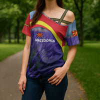 Macedonia Cross Shoulder Shirt with Lavender Field and Bloom Curve Design - Wonder Print Shop