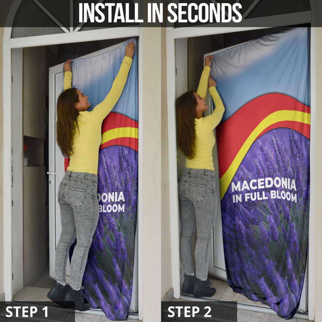 Macedonia Door Cover with Lavender Field and Bloom Curve Design - Wonder Print Shop