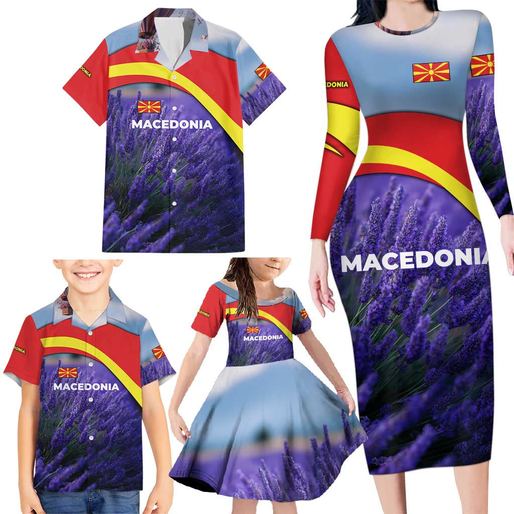 Macedonia Family Matching Long Sleeve Bodycon Dress and Hawaiian Shirt with Lavender Field and Bloom Curve Design - Wonder Print Shop