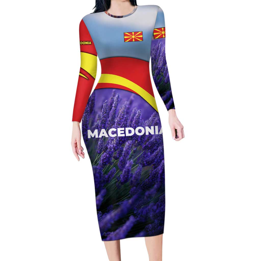 Macedonia Family Matching Long Sleeve Bodycon Dress and Hawaiian Shirt with Lavender Field and Bloom Curve Design - Wonder Print Shop