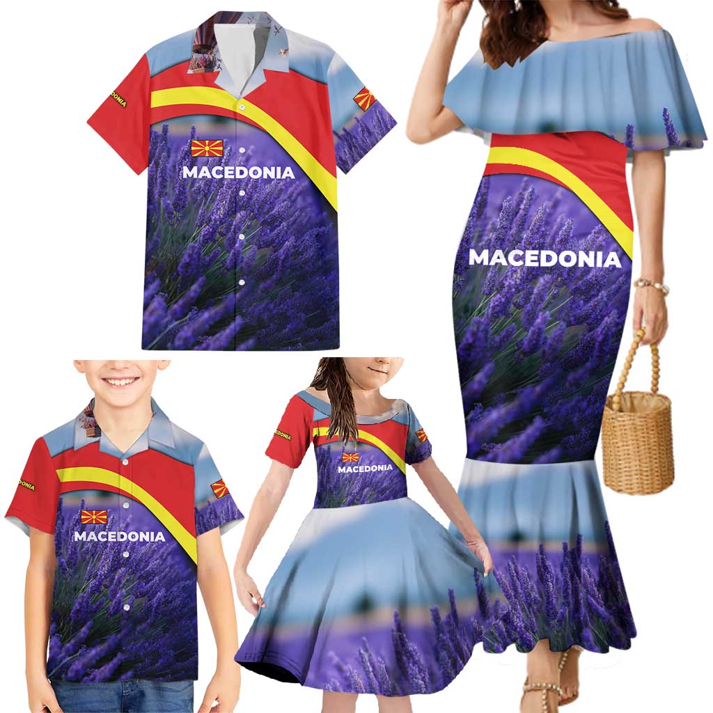 Macedonia Family Matching Mermaid Dress and Hawaiian Shirt with Lavender Field and Bloom Curve Design - Wonder Print Shop