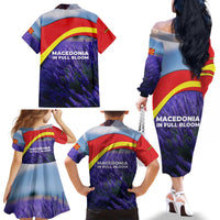 Macedonia Family Matching Off The Shoulder Long Sleeve Dress and Hawaiian Shirt with Lavender Field and Bloom Curve Design - Wonder Print Shop