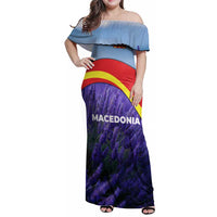 Macedonia Family Matching Off Shoulder Maxi Dress and Hawaiian Shirt with Lavender Field and Bloom Curve Design - Wonder Print Shop