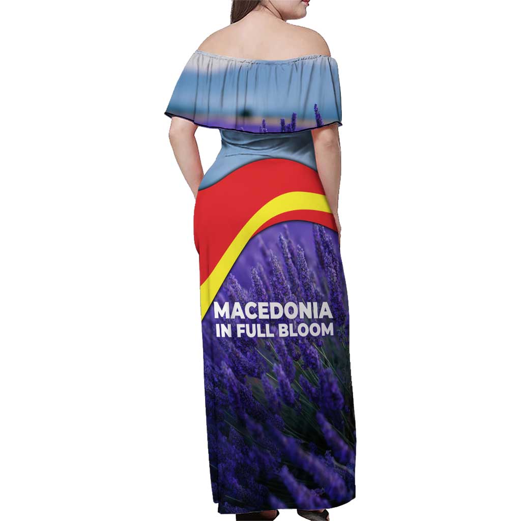 Macedonia Family Matching Off Shoulder Maxi Dress and Hawaiian Shirt with Lavender Field and Bloom Curve Design - Wonder Print Shop