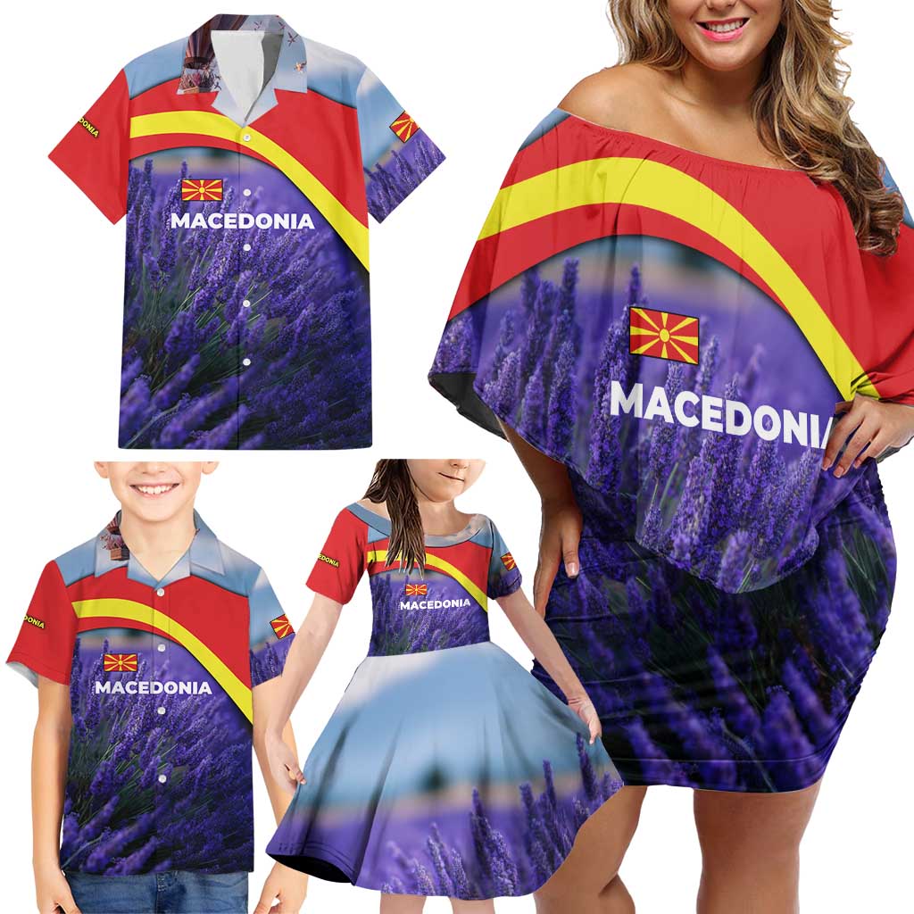 Macedonia Family Matching Off Shoulder Short Dress and Hawaiian Shirt with Lavender Field and Bloom Curve Design - Wonder Print Shop