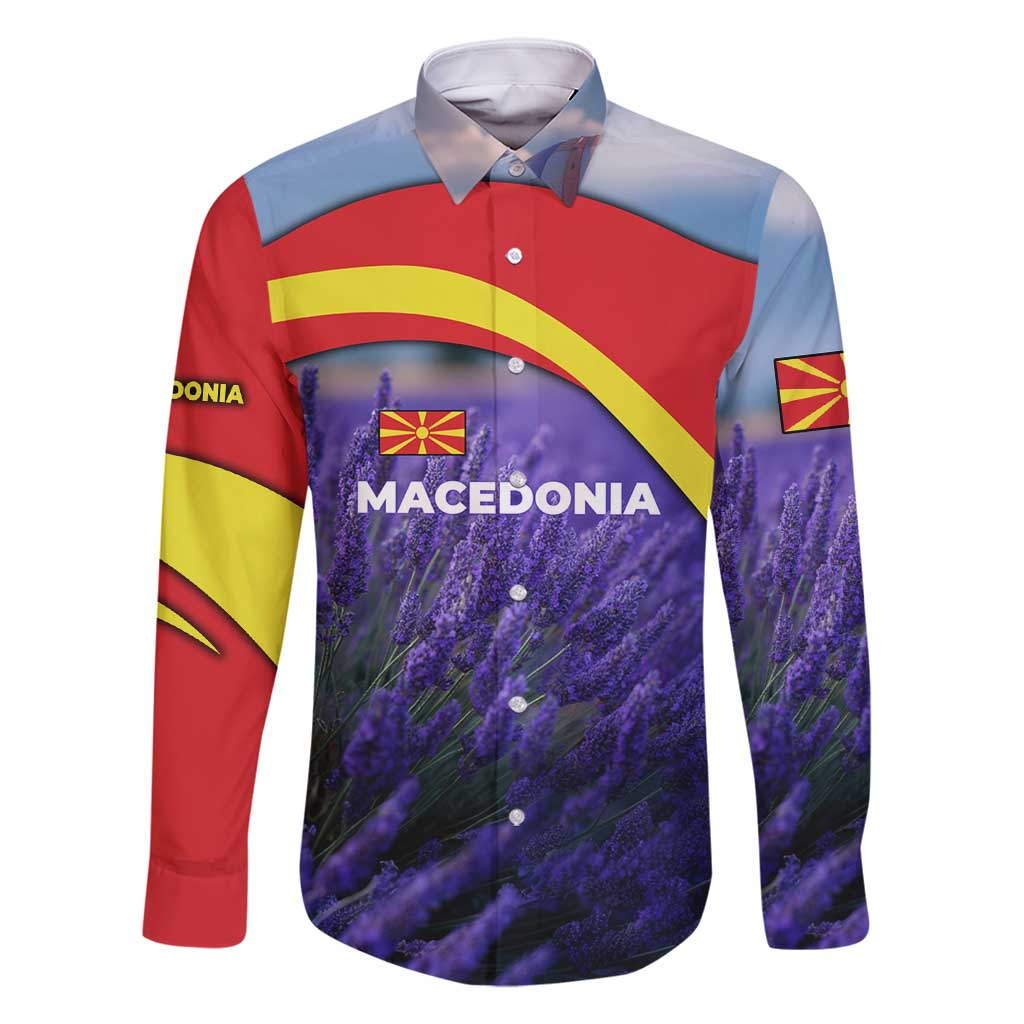 Macedonia Family Matching Off Shoulder Short Dress and Hawaiian Shirt with Lavender Field and Bloom Curve Design - Wonder Print Shop