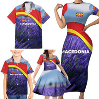 Macedonia Family Matching Short Sleeve Bodycon Dress and Hawaiian Shirt with Lavender Field and Bloom Curve Design - Wonder Print Shop