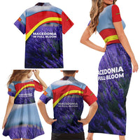 Macedonia Family Matching Short Sleeve Bodycon Dress and Hawaiian Shirt with Lavender Field and Bloom Curve Design - Wonder Print Shop