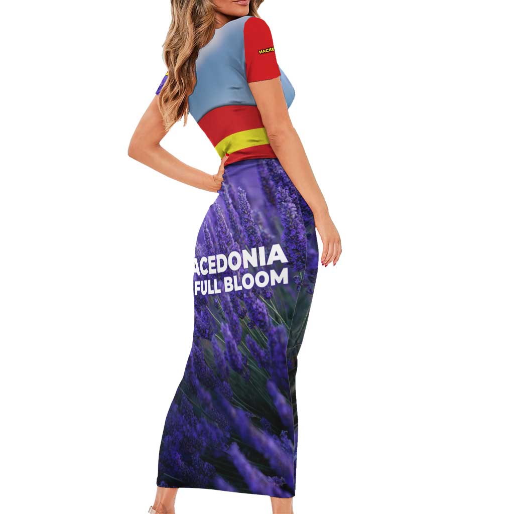 Macedonia Family Matching Short Sleeve Bodycon Dress and Hawaiian Shirt with Lavender Field and Bloom Curve Design - Wonder Print Shop