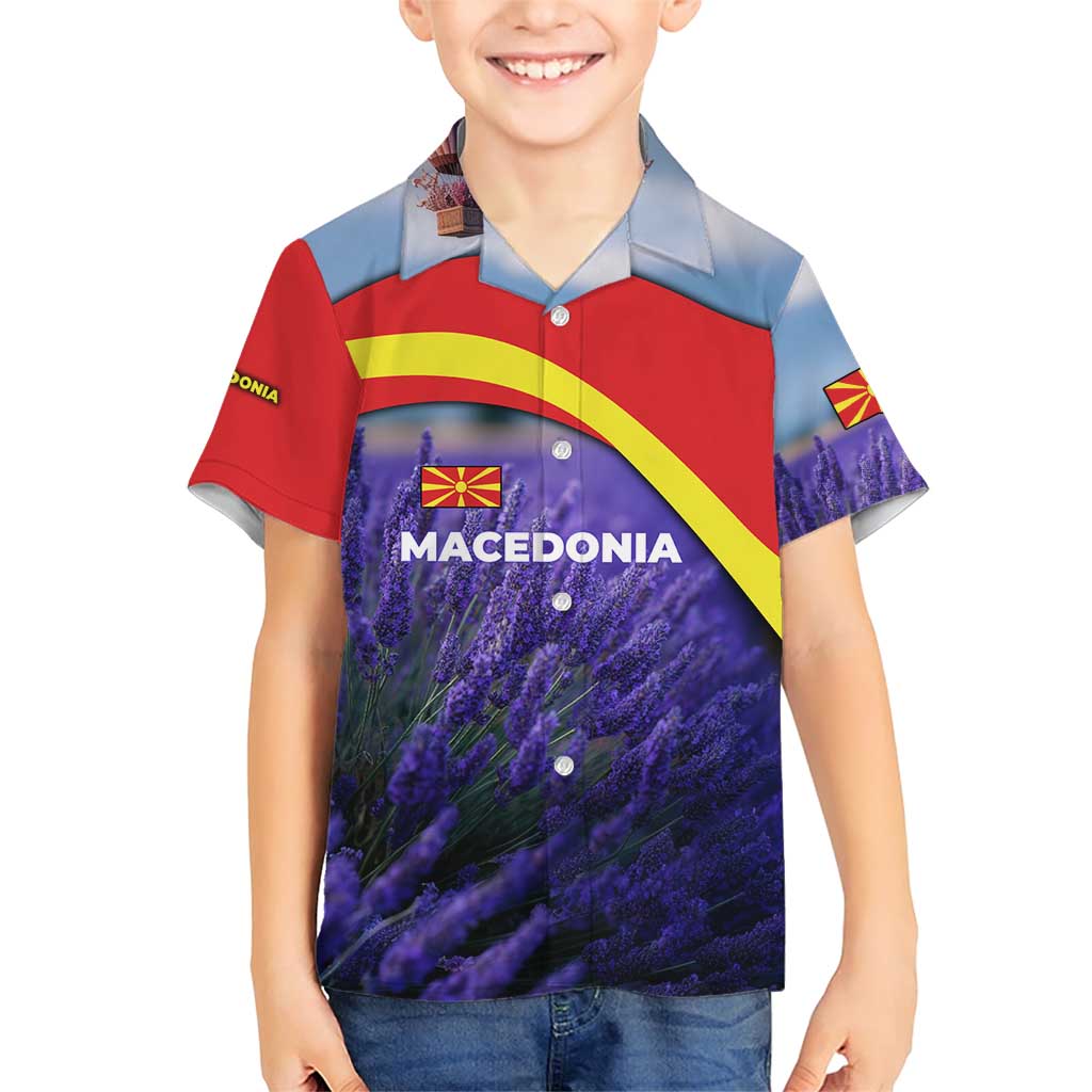 Macedonia Family Matching Short Sleeve Bodycon Dress and Hawaiian Shirt with Lavender Field and Bloom Curve Design - Wonder Print Shop