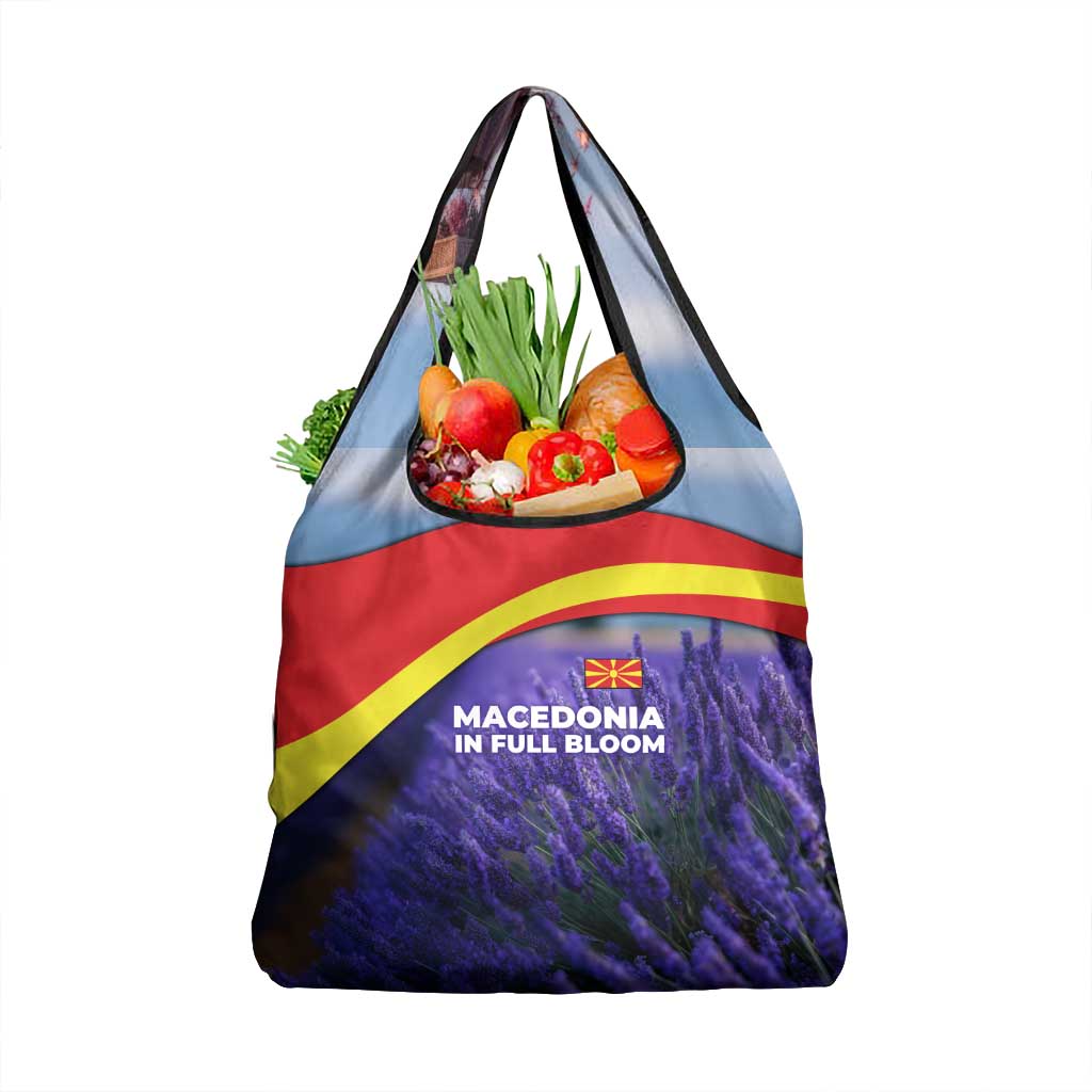 Macedonia Grocery Bag with Lavender Field and Bloom Curve Design - Wonder Print Shop