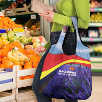 Macedonia Grocery Bag with Lavender Field and Bloom Curve Design - Wonder Print Shop