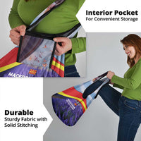 Macedonia Grocery Bag with Lavender Field and Bloom Curve Design - Wonder Print Shop