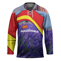 Macedonia Hockey Jersey with Lavender Field and Bloom Curve Design - Wonder Print Shop