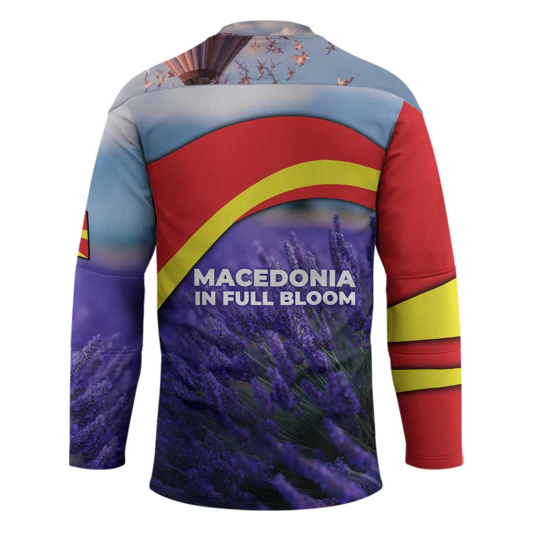 Macedonia Hockey Jersey with Lavender Field and Bloom Curve Design - Wonder Print Shop