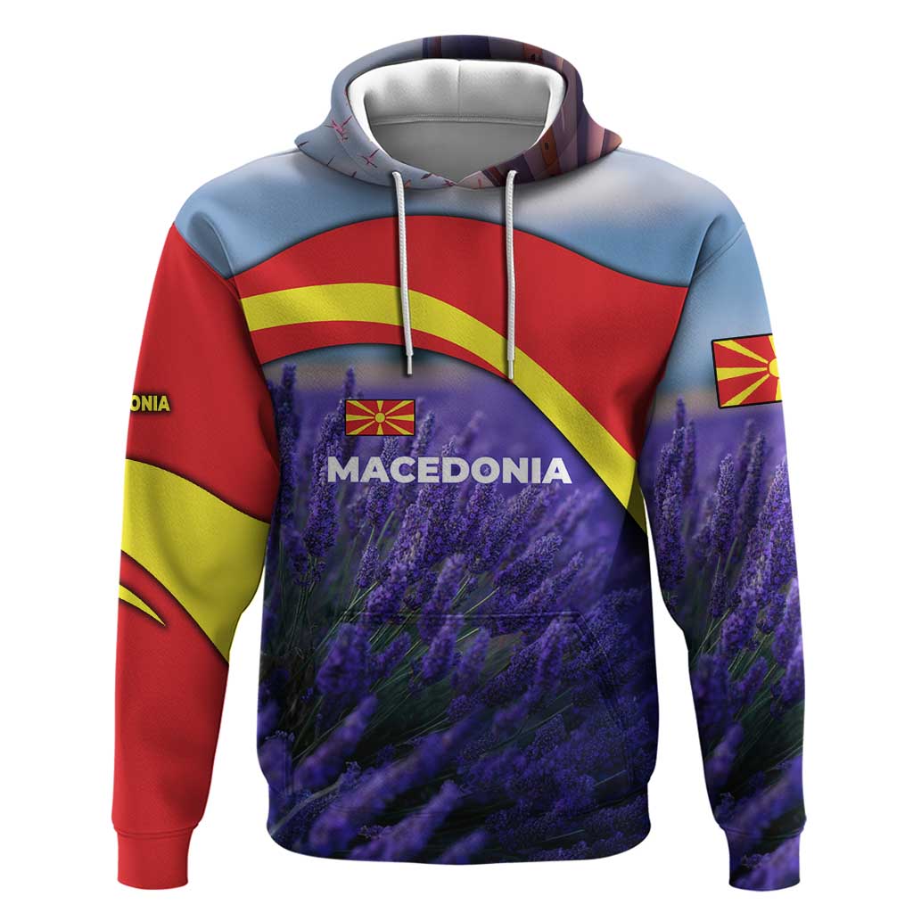 Macedonia Hoodie with Lavender Field and Bloom Curve Design - Wonder Print Shop