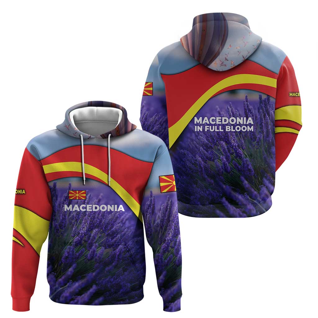Macedonia Hoodie with Lavender Field and Bloom Curve Design - Wonder Print Shop