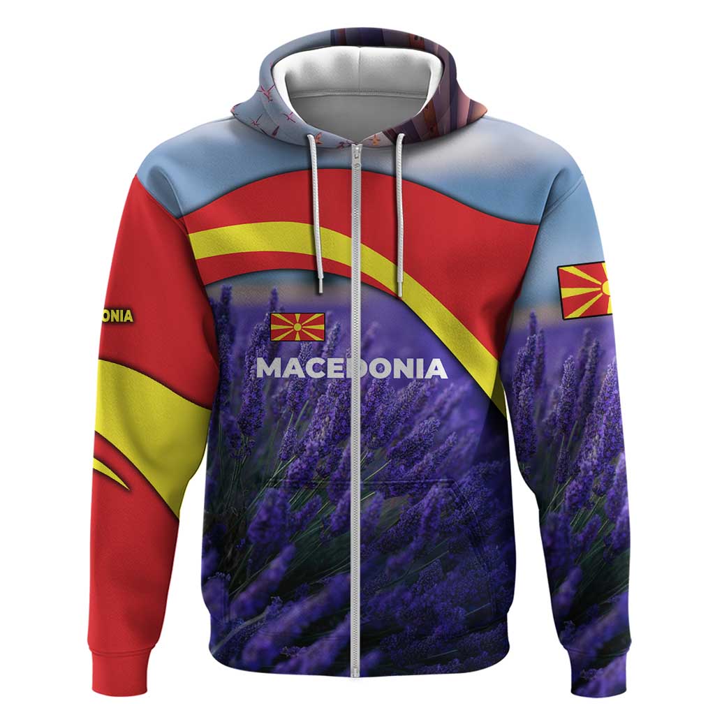 Macedonia Hoodie with Lavender Field and Bloom Curve Design - Wonder Print Shop
