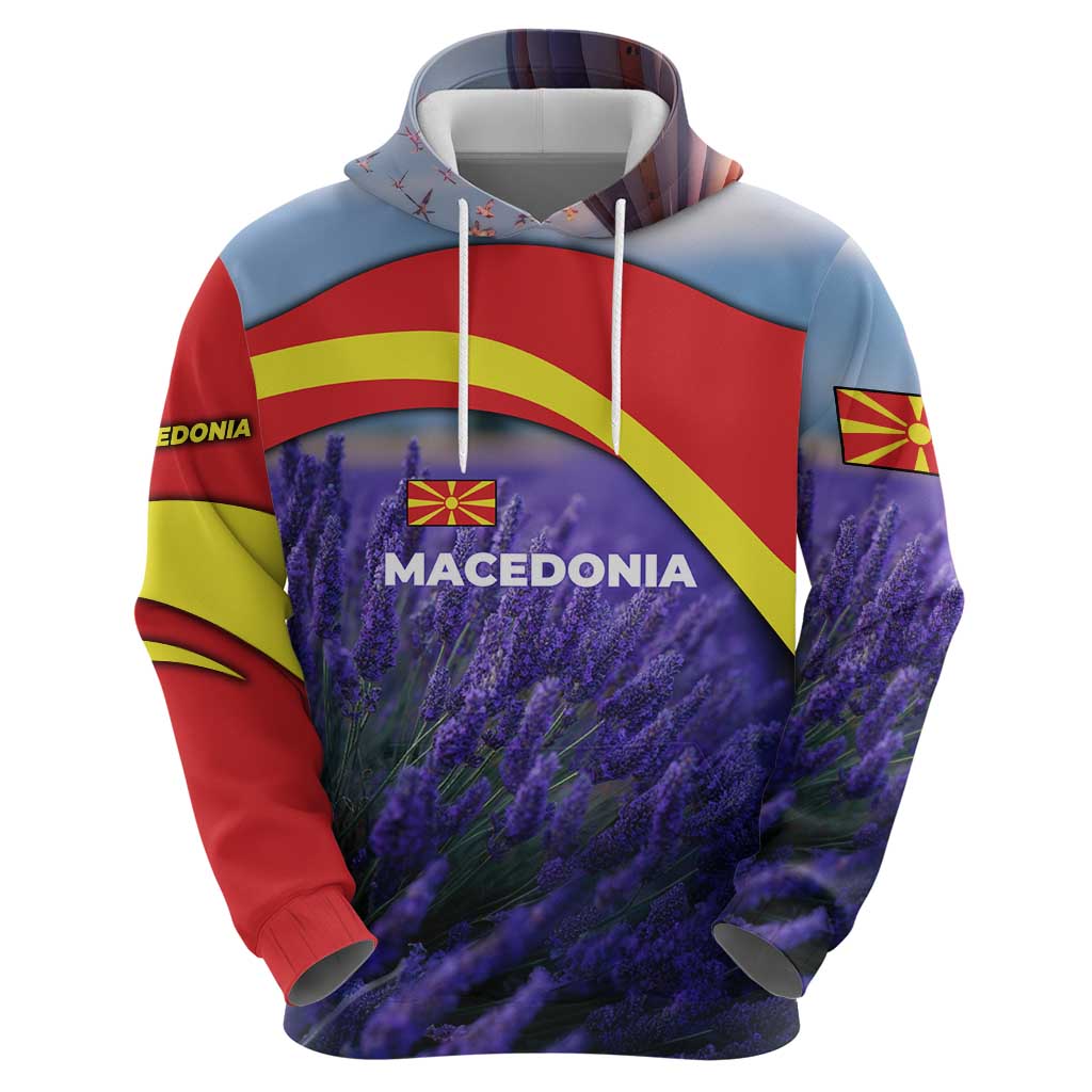 Macedonia Hoodie with Lavender Field and Bloom Curve Design - Wonder Print Shop