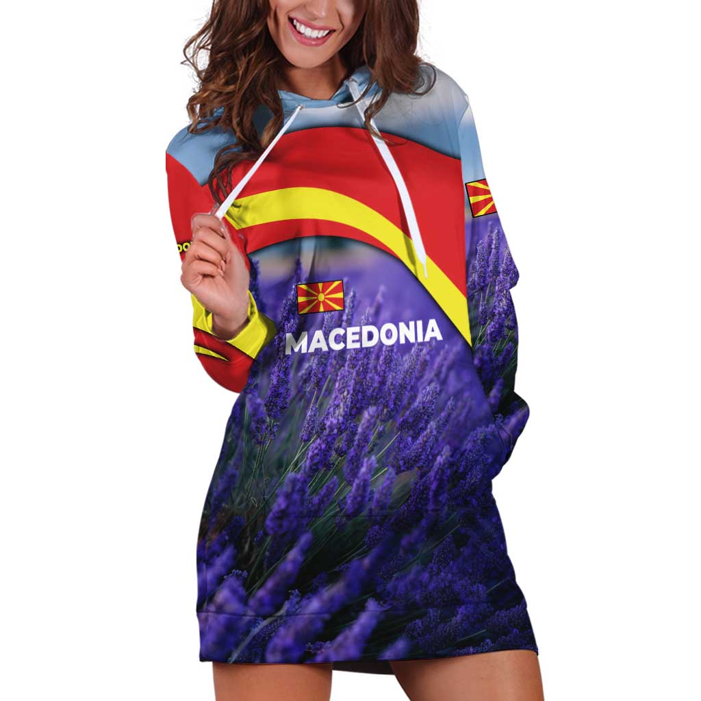 Macedonia Hoodie Dress with Lavender Field and Bloom Curve Design - Wonder Print Shop