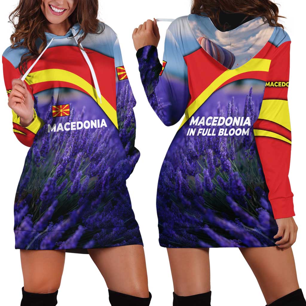 Macedonia Hoodie Dress with Lavender Field and Bloom Curve Design - Wonder Print Shop