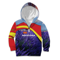 Macedonia Kid Hoodie with Lavender Field and Bloom Curve Design - Wonder Print Shop