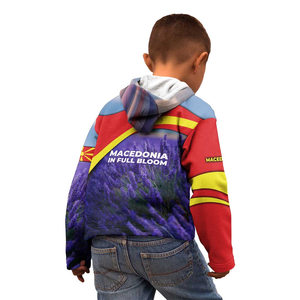 Macedonia Kid Hoodie with Lavender Field and Bloom Curve Design - Wonder Print Shop