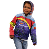 Macedonia Kid Hoodie with Lavender Field and Bloom Curve Design - Wonder Print Shop