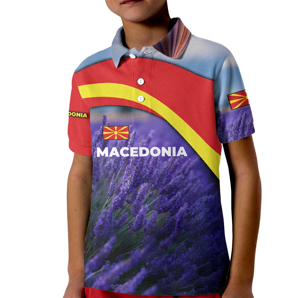 Macedonia Kid Polo Shirt with Lavender Field and Bloom Curve Design - Wonder Print Shop