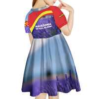 Macedonia Kid Short Sleeve Dress with Lavender Field and Bloom Curve Design - Wonder Print Shop