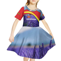 Macedonia Kid Short Sleeve Dress with Lavender Field and Bloom Curve Design - Wonder Print Shop