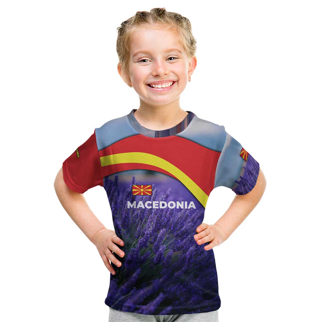 Macedonia Kid T Shirt with Lavender Field and Bloom Curve Design - Wonder Print Shop