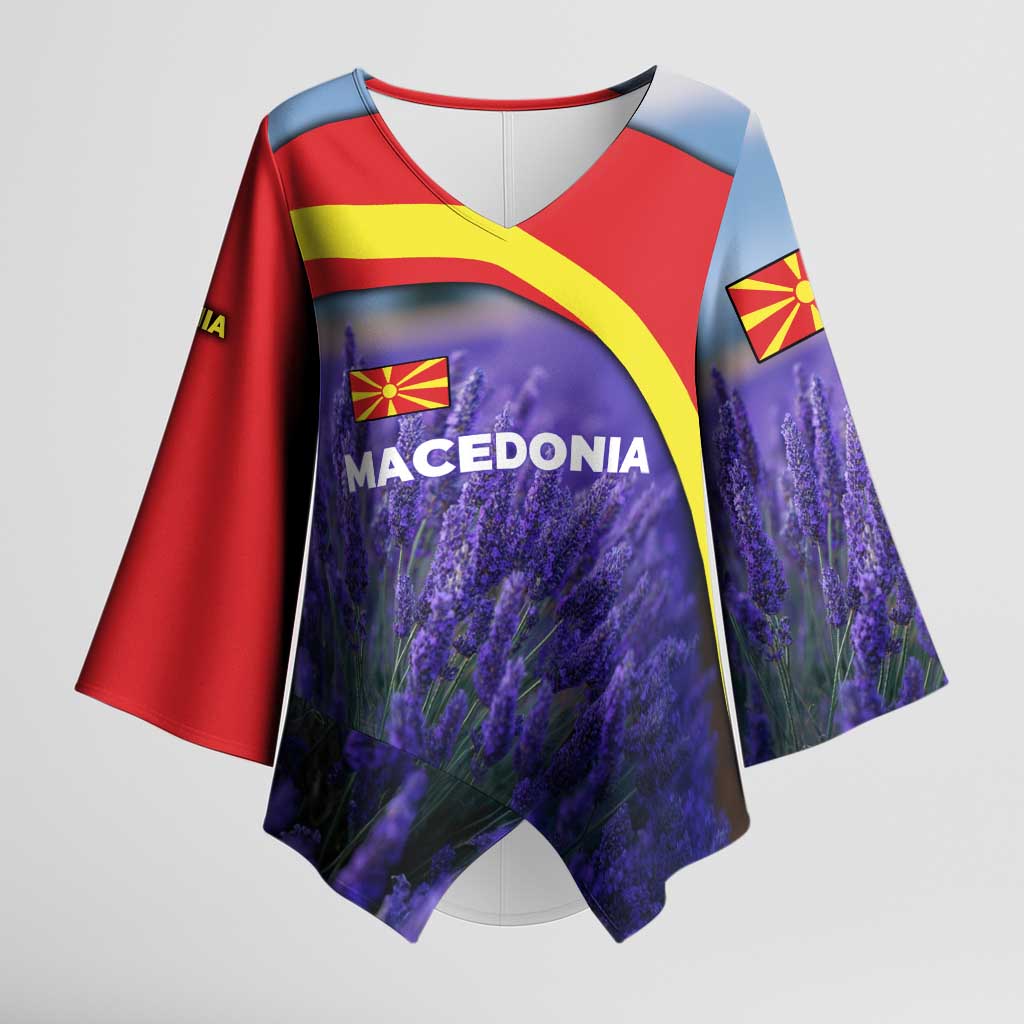Macedonia Kimono Sleeve Blouse with Lavender Field and Bloom Curve Design - Wonder Print Shop