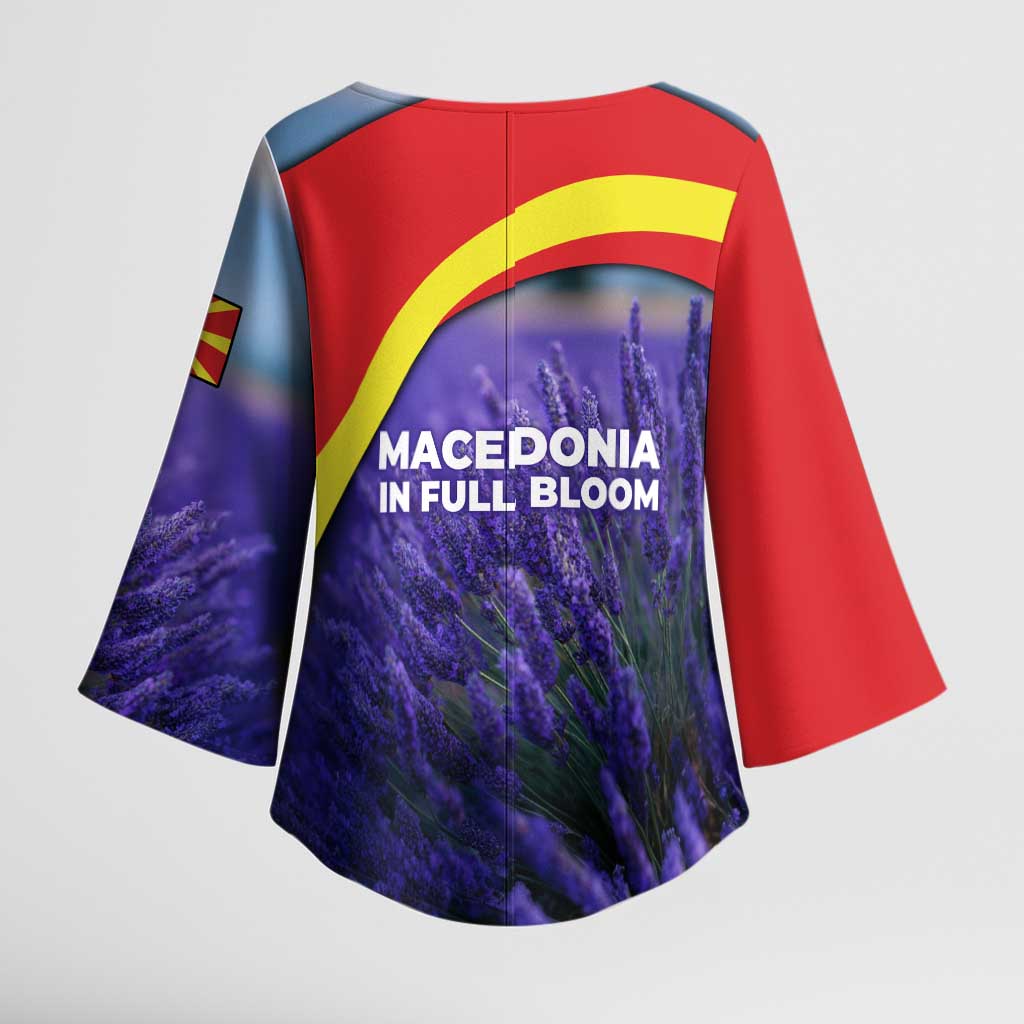 Macedonia Kimono Sleeve Blouse with Lavender Field and Bloom Curve Design - Wonder Print Shop