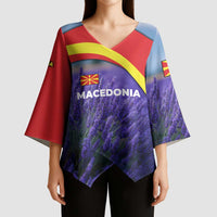 Macedonia Kimono Sleeve Blouse with Lavender Field and Bloom Curve Design - Wonder Print Shop