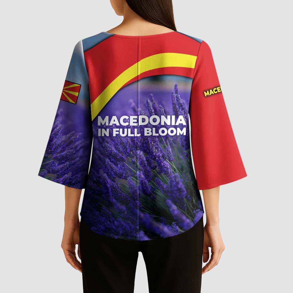 Macedonia Kimono Sleeve Blouse with Lavender Field and Bloom Curve Design - Wonder Print Shop