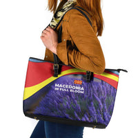 Macedonia Leather Tote Bag with Lavender Field and Bloom Curve Design - Wonder Print Shop